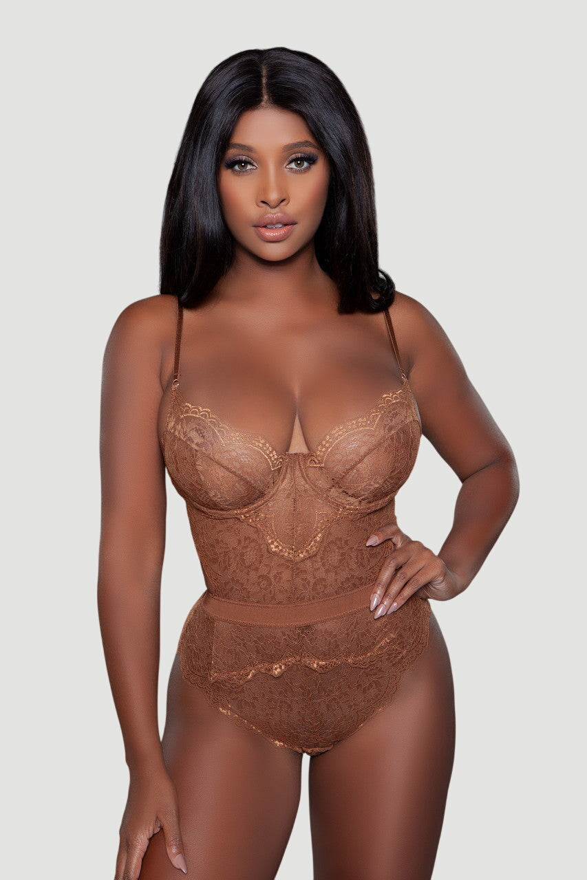 Brown Cutout Thong Teddy Lingerie