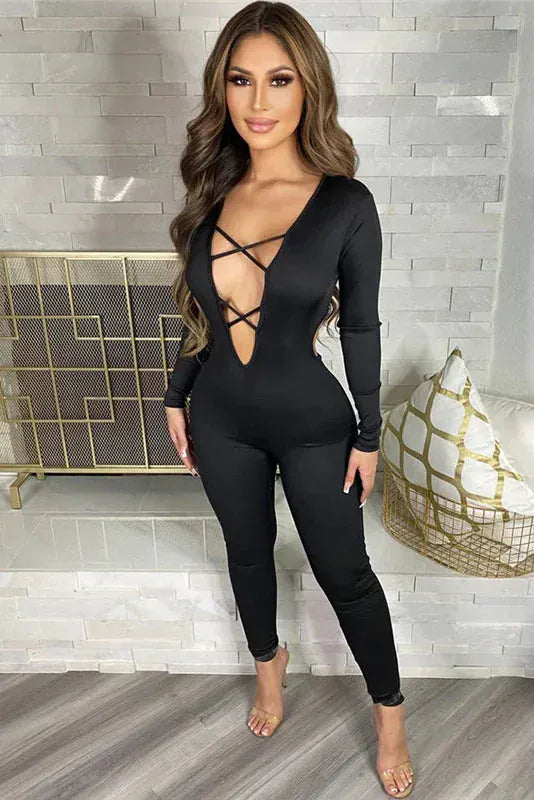 Jumpsuits Black / S MYA PLUNGE JUMPSUIT