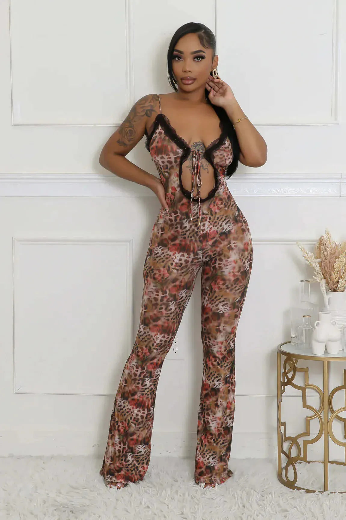 Jumpsuits Brown / S WILD INTENTIONS CUTOUT JUMPSUIT
