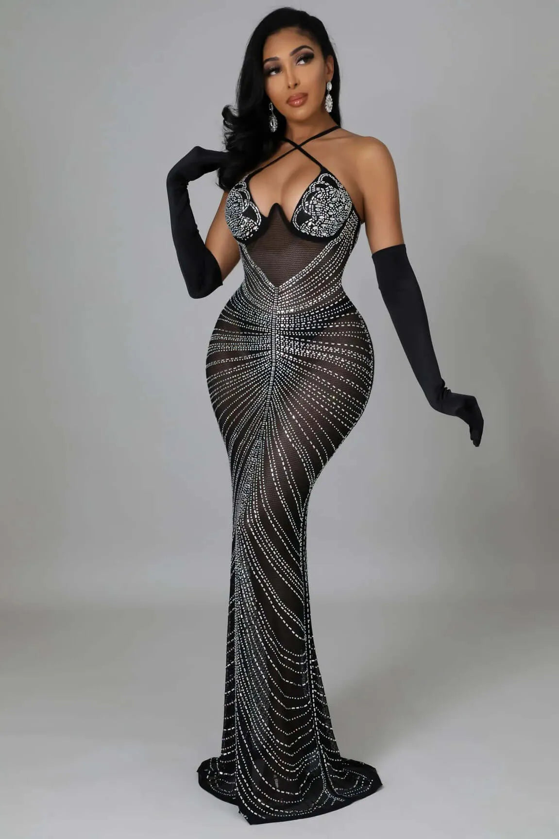 Dresses Black / S PERFECT MUSE RHINESTONE MAXI DRESS