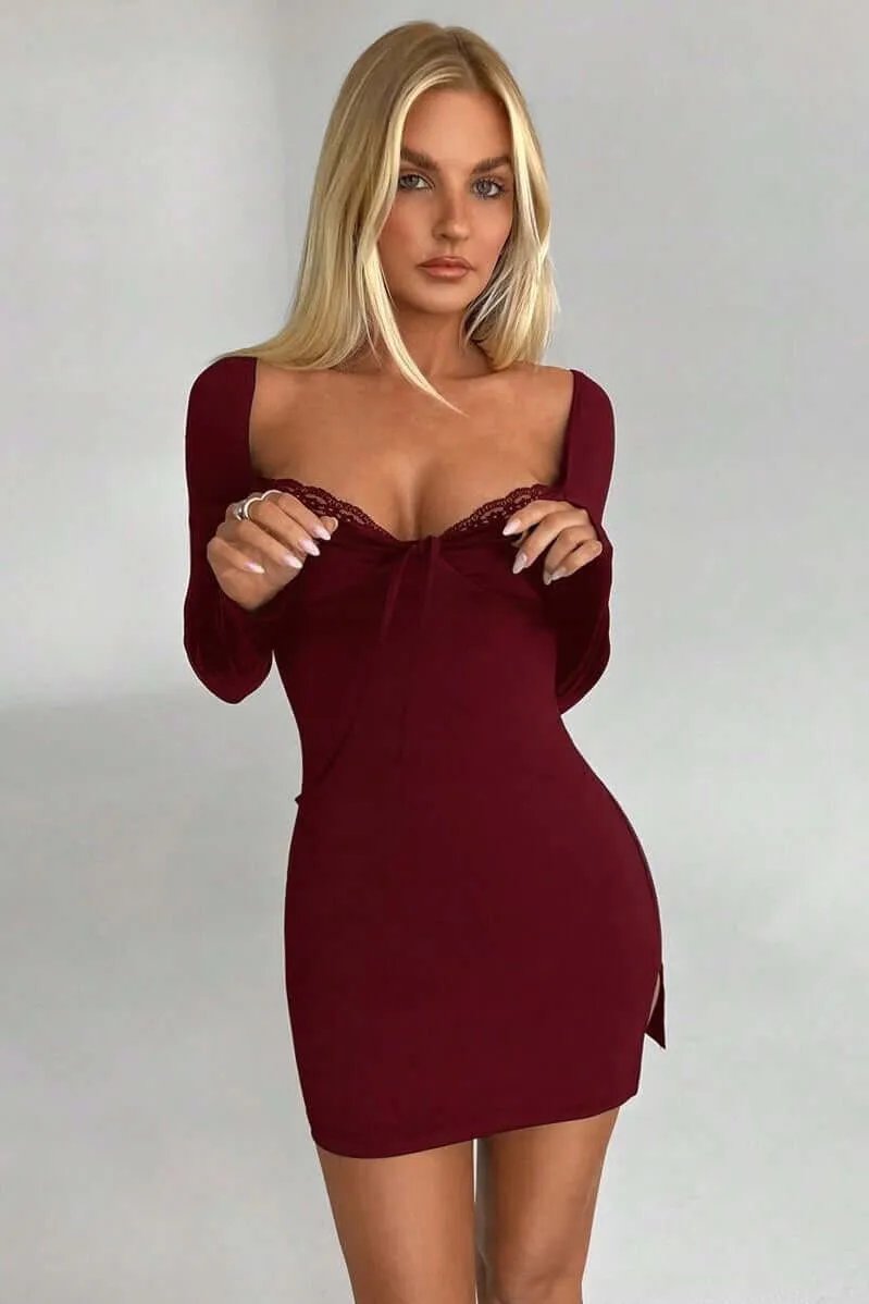 Dresses Burgundy / S BE MINE LONG SLEEVE MINI DRESS