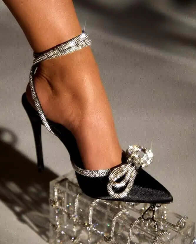 Shoes Black / 4 AMAYA RHINESTONE BOW HEELS