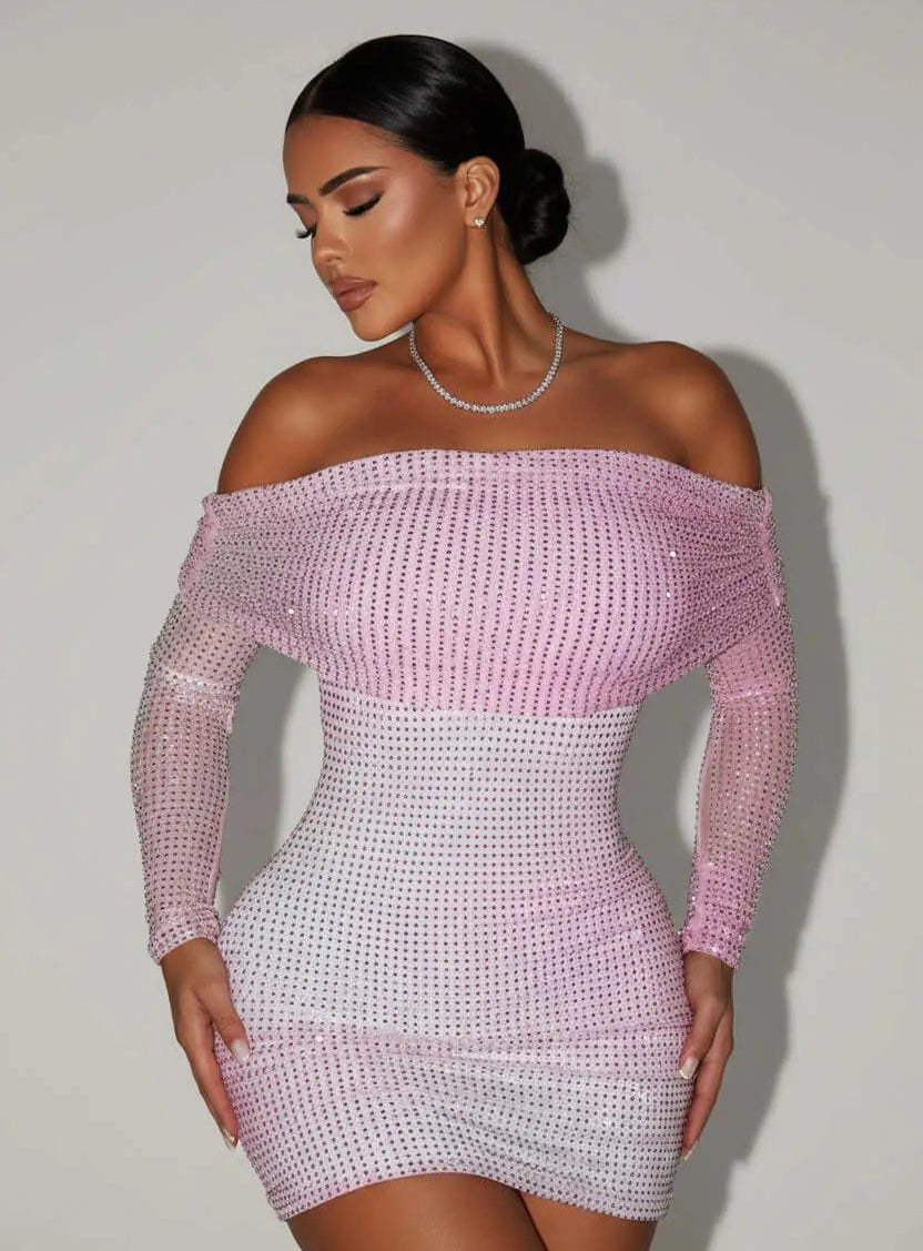 Off Shoulder Sparkly Mini Dress