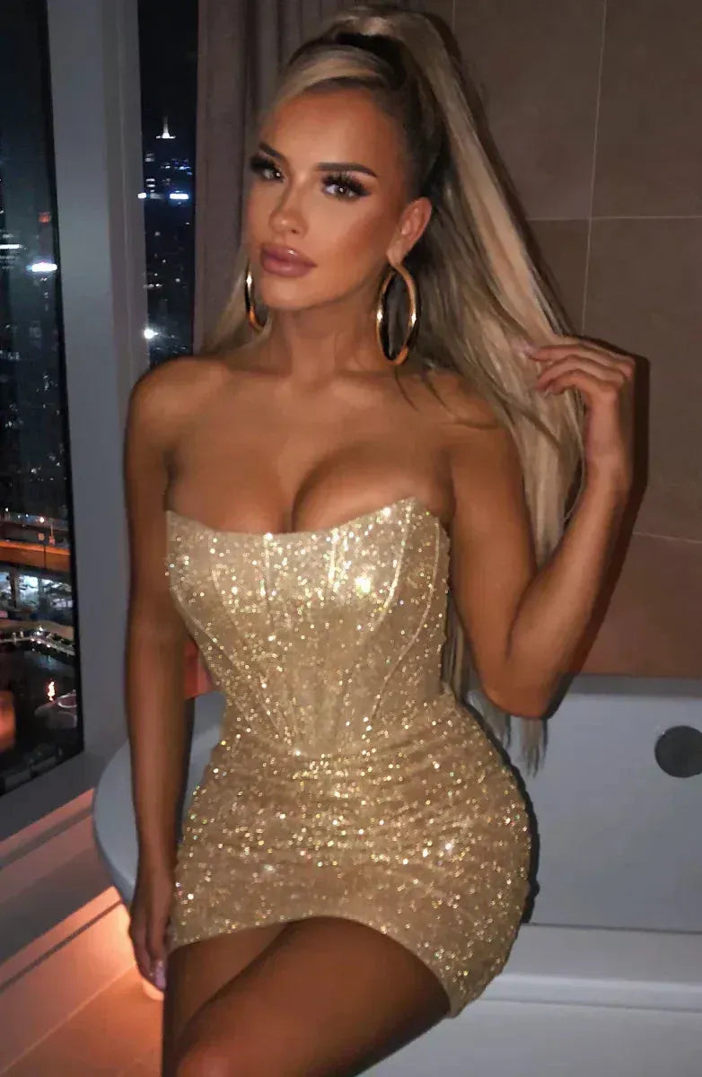 Dresses Gold / S ICE QUEEN SPARKLY CORSET DRESS