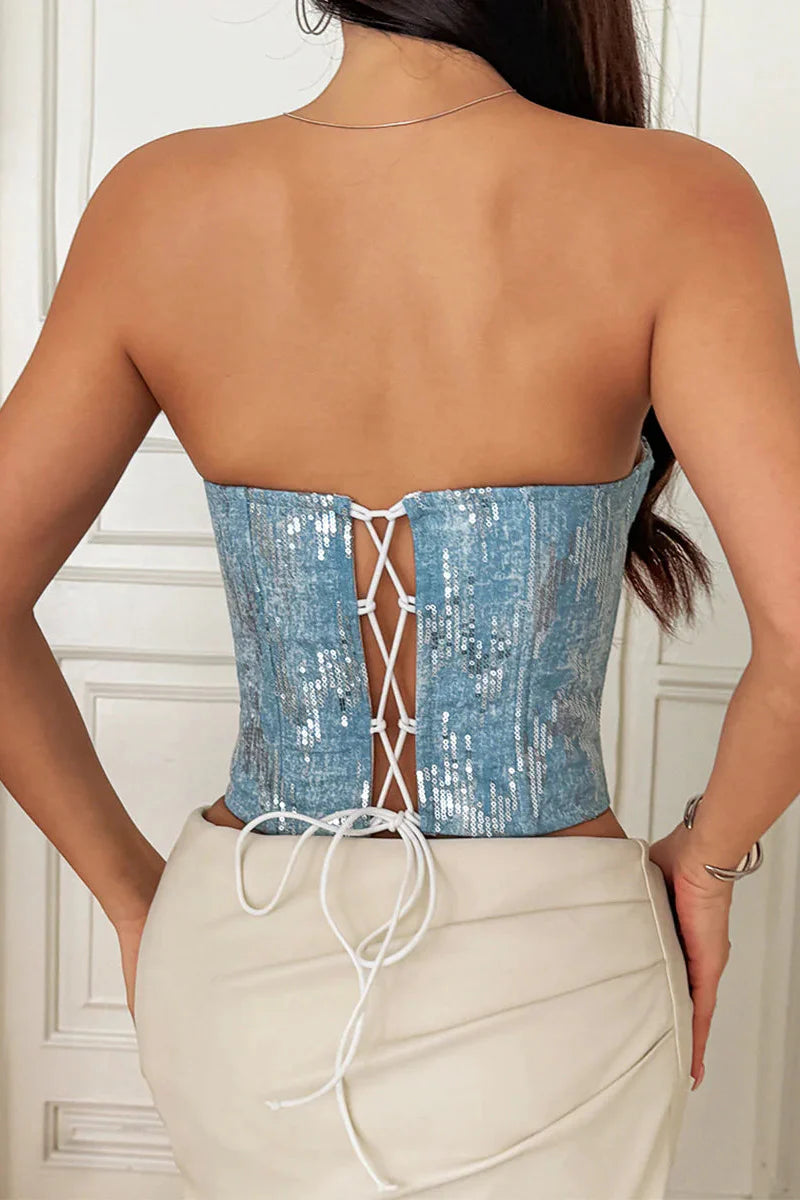 Sparkly Lace Up Bustier Top