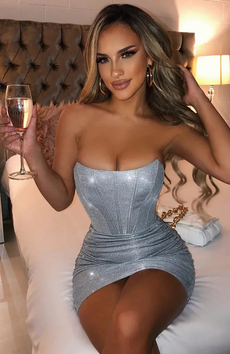 Dresses Silver / S ICE QUEEN SPARKLY CORSET DRESS