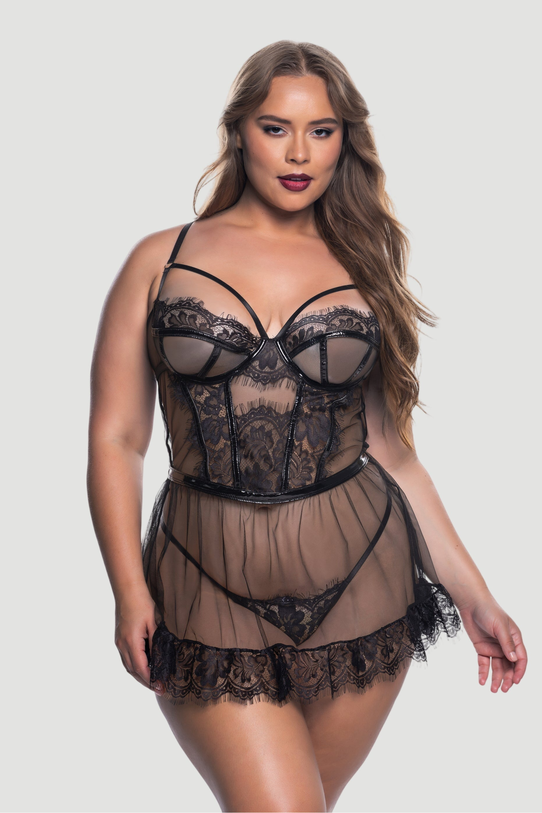 Strappy Eyelash Lace Babydoll Lingerie