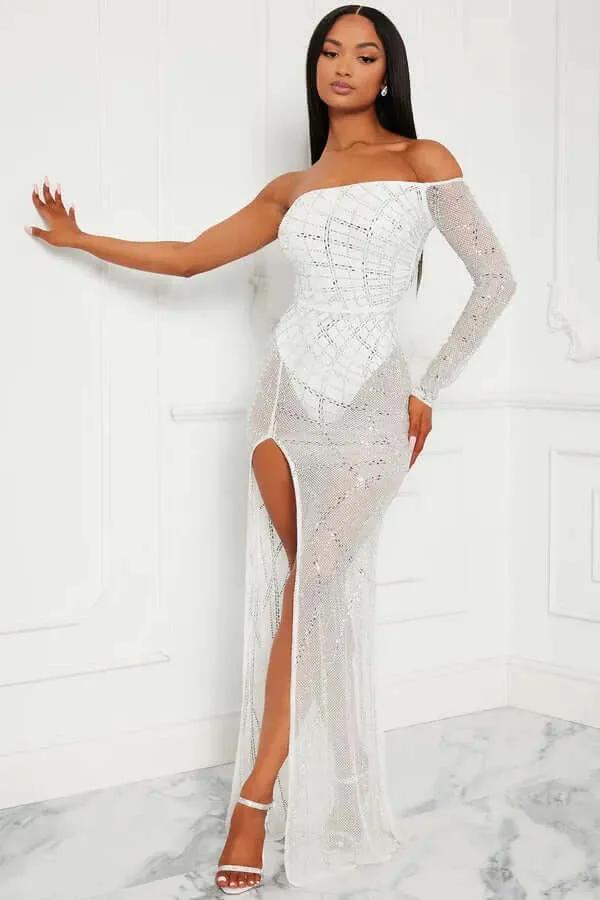 Dresses White / S STARSTRUCK EMBELLISHED MAXI DRESS