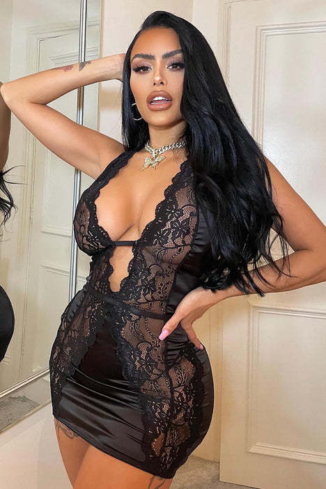 Black Plunge Lingerie Dress 