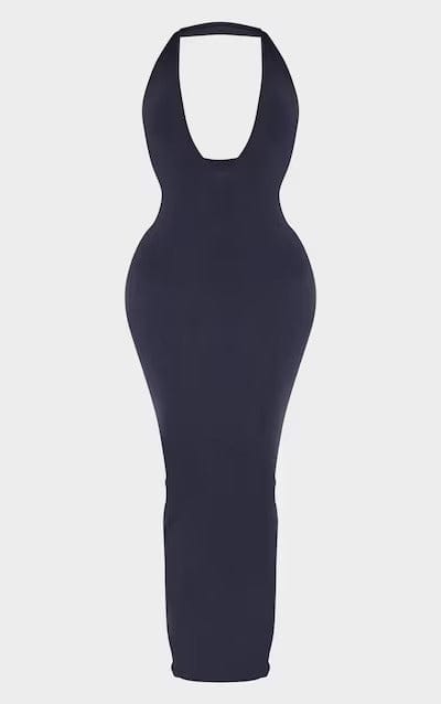 Black Plunging Halter Maxi Dress