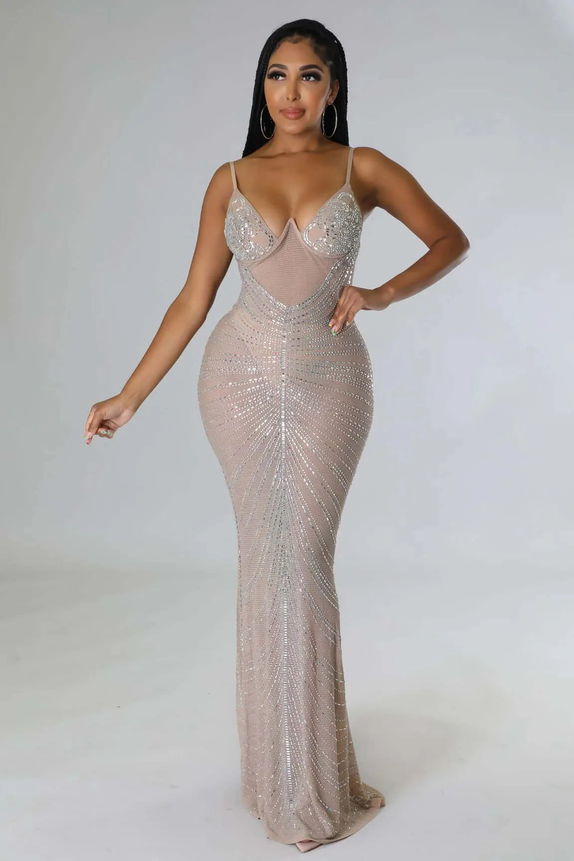 Dresses Beige / S PERFECT MUSE RHINESTONE MAXI DRESS