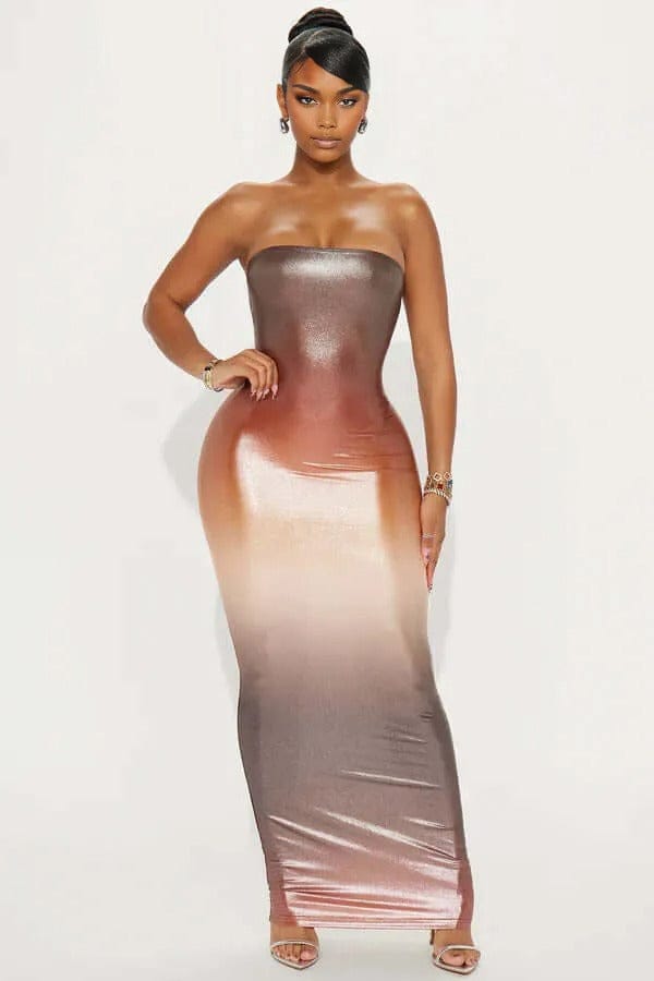 Metallic Strapless Maxi Dress, Ombre Bodycon Dress