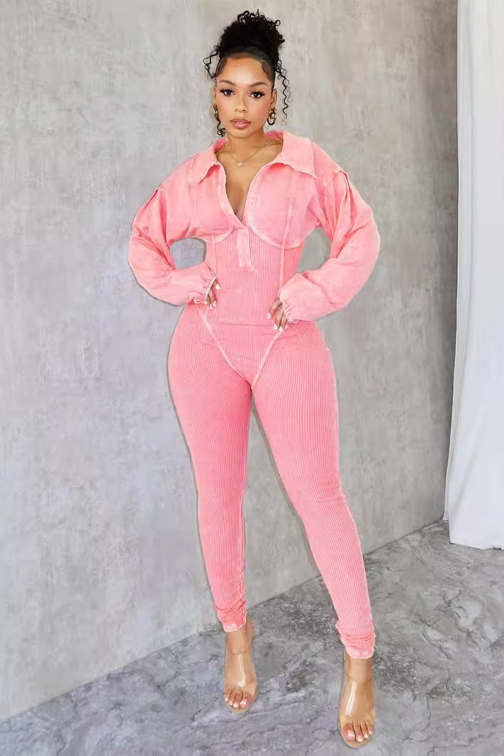 Pink Ribbed Jumpsuit
