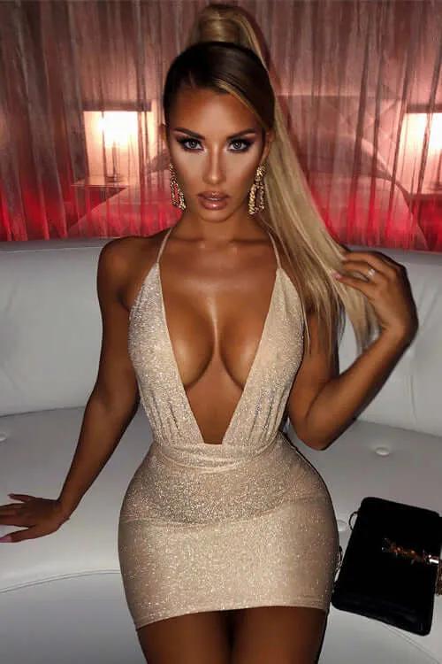 Dresses Gold / S AFTER GLOW HALTER MINI DRESS