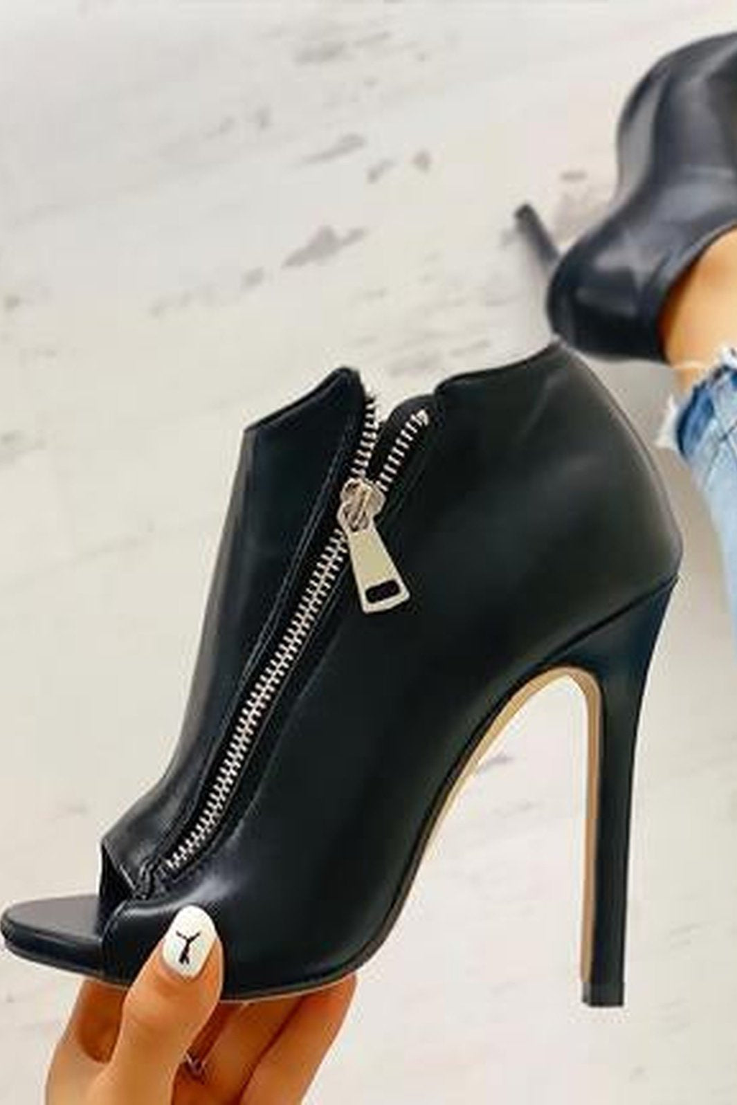  Side Zipper High Heel Booties