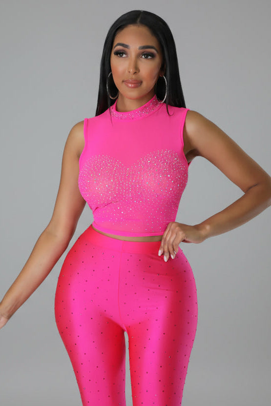 Sleeveless Rhinestone Crop Top, Sheer Sparkly Going Out Top